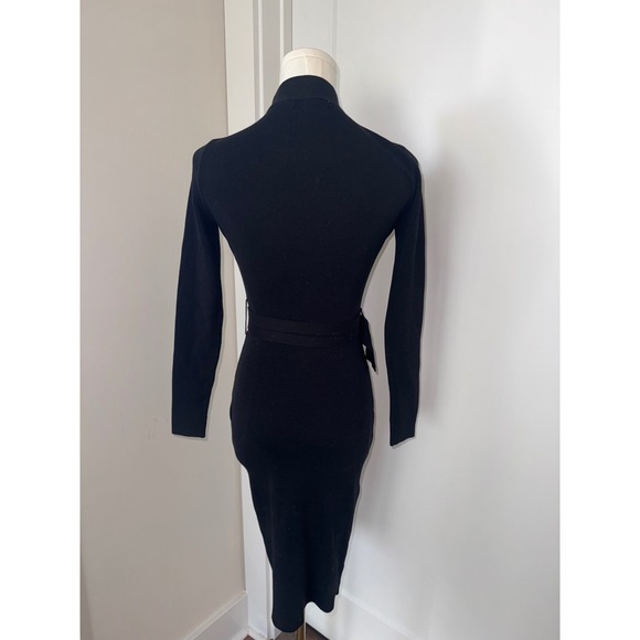HERA COLLECTION Black Ribbed Turtleneck Zip Front Midi Sweater Dress Size S - Picture 4 of 5